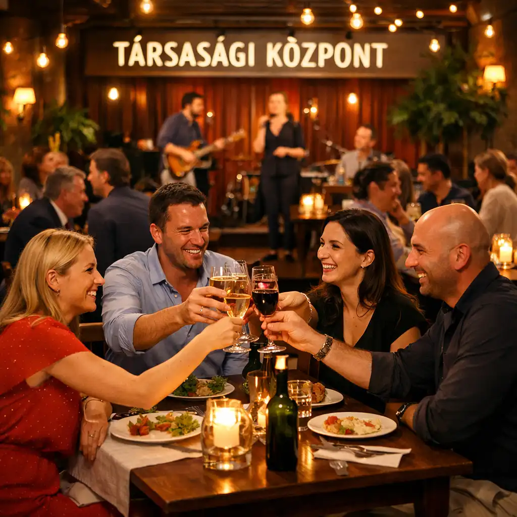 Baráti társaságok és vendégek egy hangulatos estén a Tarsasagi Kozpontban